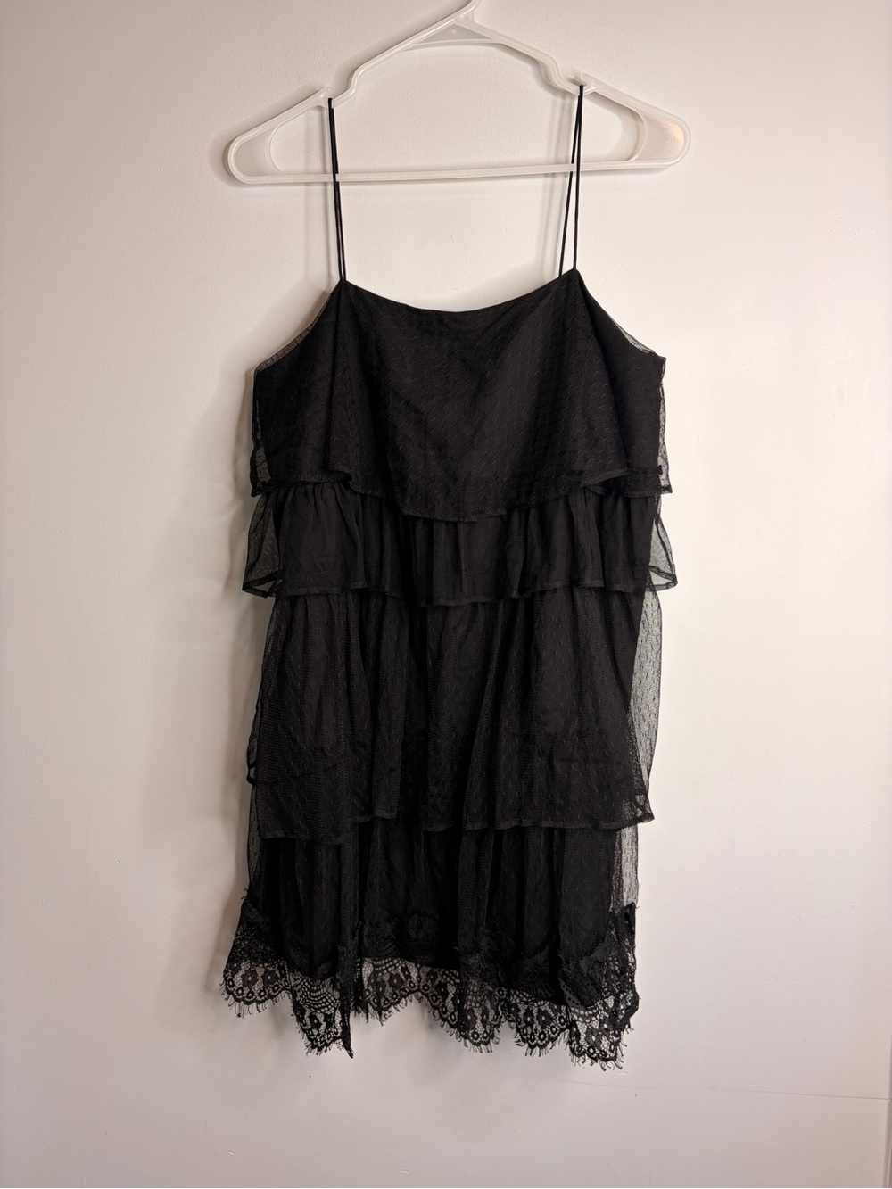 Zara Trafaluc Chic Black Tiered Lace Slip Mini Dress Medium
